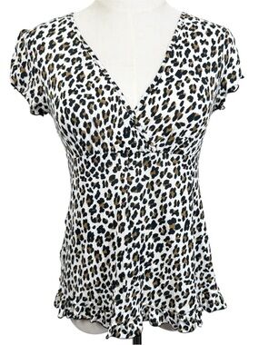 Maidenform Animal Print Babydoll Top Size S Y2K Lettuce Ruffle Leopard NWT